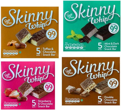 New Skinny Whip Snack bars less than 99 Calories 5 Variations Multi-Pack (Mint & Dark Chocolate, 4 Boxes)