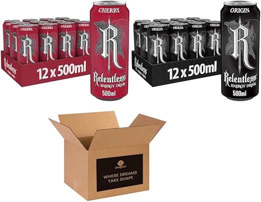 Energy Drink Multipack Cans – 500ml Each – Cherry, Original, Fruit Punch, Guava, Zero Sugar Raspberry – Refreshing Energy Boost for Workouts, Study & Parties (Pack 12, Cherry)