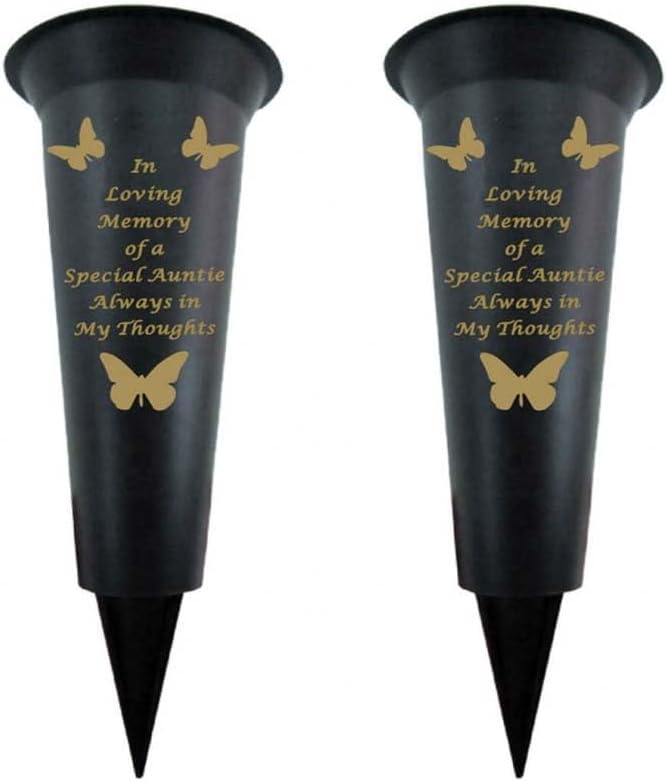 Black Plastic Flower Holders/Memorial Grave Vases Ornaments - Butterfly Spike Grave Flower Vases with Funeral Verses for Your Loved Ones - Pack of 2 (Brother - Pack of 2)