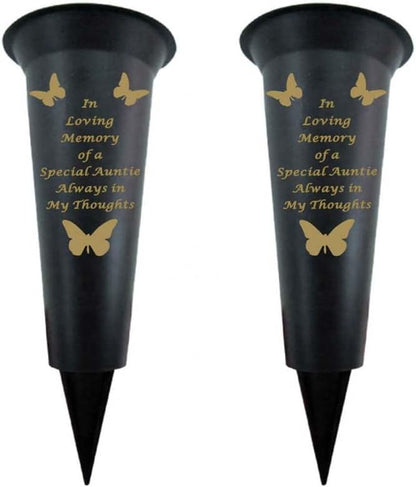 Black Plastic Flower Holders/Memorial Grave Vases Ornaments - Butterfly Spike Grave Flower Vases with Funeral Verses for Your Loved Ones - Pack of 2 (Brother - Pack of 2)