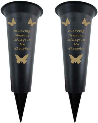 Black Plastic Flower Holders/Memorial Grave Vases Ornaments - Butterfly Spike Grave Flower Vases with Funeral Verses for Your Loved Ones - Pack of 2 (Brother - Pack of 2)
