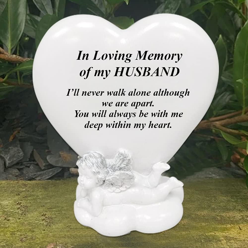 OnlineStreet Memorial Heart Plaques Grave Cherub Ornaments - Personalised Grave Decoration Plaques, Cherub, Engraved with Remembrance Quotes in Loving Memory of your Special Ones (Husband)