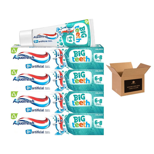 Aquafresh Big Teeth Kids Toothpaste 6–8 Years | Children’s Fluoride Toothpaste with Mild Mint Flavour – Enamel & Cavity Protection | Hadco Bundle with Fun Puffy Sticker Sheet for kids | (4 x 50ml) (4)