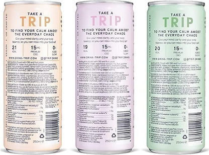 TRIP CBD Drink, Sparkling Mixed Pack Fizzy Drink, Low Calorie, Vegan (Pack of 24 x 250ml)