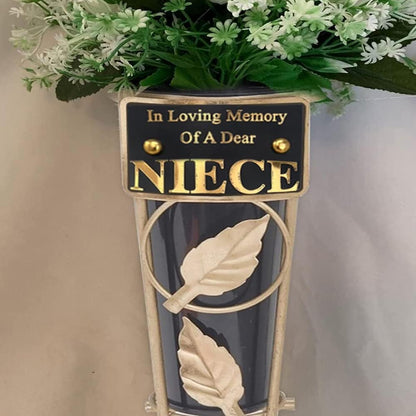 Grave Vases with Spike Grave Ornaments - Memorial Plaques/Black Vases Flower Holders with Personalised Quotes; Metal Spikes Grave Decorations in Loving Memory of your Loved Ones (Niece)