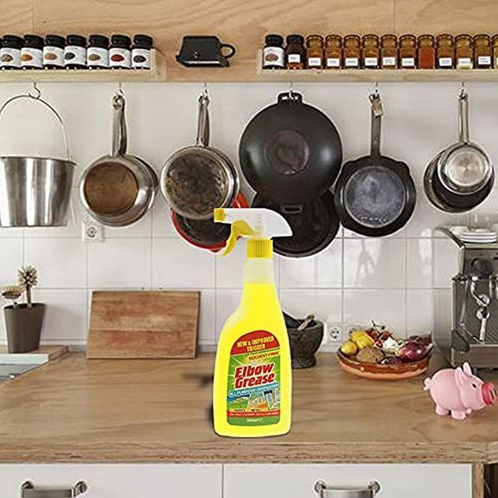 Elbow Grease Multi Surface Degreaser Spray Bottle | Kitchen Laundry Household Cleaner | Clothes Stain Remover - Antibacterial & Multipurpose Spray | Yellow, 500ml (2)
