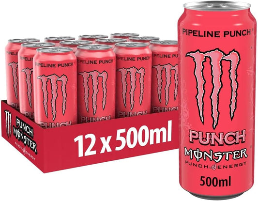 Monster Energy Pipeline Punch - Caffeinated Energy Drink with Refreshing Punch Flavour of Passion Fruit, Orange and Guava - in Practical Disposable Tins (12 x 500 ml)