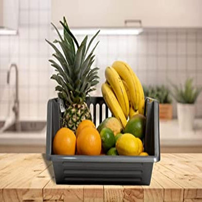Compact 3 Tier Stackable Kitchen Sink Organiser| Durable Plastic Storage Basket | Multi-Purpose Stacking Basket | Kitchen Shelves Veg Rack, Plastic Fruit Storage Stand (Silver, 18 Centimetres)