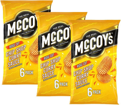 McCoy’s Crisps Multipack 6 Packs in 1 Pack– Crisps in Bold Flavours – Lunchbox Snacks, Party Sharing, Flavor Snack Variety | Crunchy Snacks for All (Pack 3, 6xChip Shop Curry Sauce)