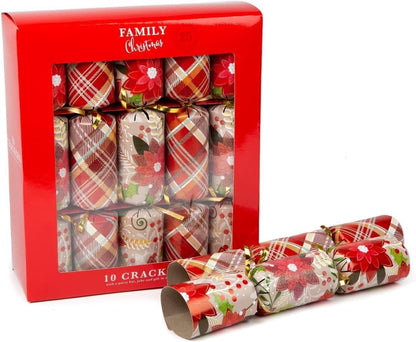 shopior Family Christmas Party Crackers for Loved Ones | Family Crackers with Novelty Gifts | Pack of 10 Luxury Christmas Festive Crackers | Xmas Gift (Family Cracker - Robin & Wreath)