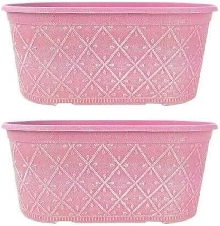 Powdered Whitewashed Trough Window Box 42cm – Decorative Plastic Outdoor Planter with Drainage Holes – Weatherproof Plastic Outdoor Planter with Drainage Holes Flower Pot for Gardens (1, Pink)