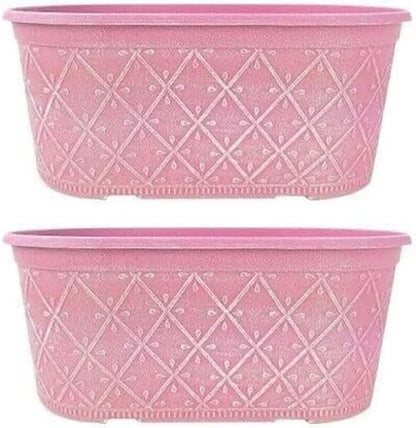 Powdered Whitewashed Trough Window Box 42cm – Decorative Plastic Outdoor Planter with Drainage Holes – Weatherproof Plastic Outdoor Planter with Drainage Holes Flower Pot for Gardens (1, Pink)