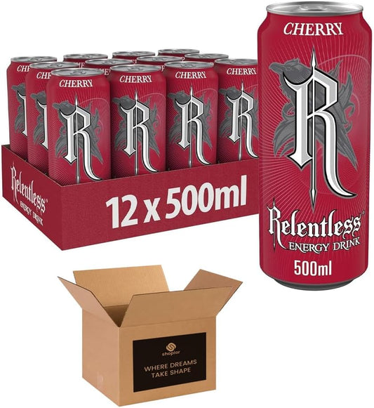 Energy Drink Multipack Cans – 500ml Each – Cherry, Original, Fruit Punch, Guava, Zero Sugar Raspberry – Refreshing Energy Boost for Workouts, Study & Parties (Pack 12, Cherry)