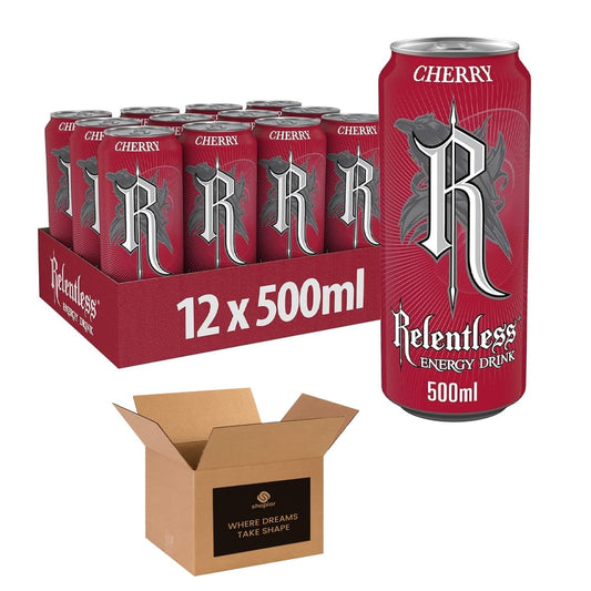 Energy Drink Multipack Cans – 500ml Each – Cherry, Original, Fruit Punch, Guava, Zero Sugar Raspberry – Refreshing Energy Boost for Workouts, Study & Parties (Pack 12, Cherry)