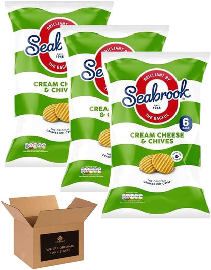 Seabrook Crispy Chips – Original Crinkle Cut Flavoured Crisps, Classic British Snack for Kids and Adults, Lunchbox, Movie Nights, Traveling – 6 Snack Bags (Pack 3, 6xSea Salted)