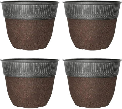 Stone Look Plastic Plant Pot – Large Round Outdoor Garden Planter with Modern Rim Design, Drainage Hole, Weatherproof – Indoor & Outdoor Flower Pot for Plants, Herbs & Shrubs (Grey-38cm, Pack 1)