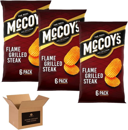 McCoy’s Crisps Multipack 6 Packs in 1 Pack– Crisps in Bold Flavours – Lunchbox Snacks, Party Sharing, Flavor Snack Variety | Crunchy Snacks for All (Pack 3, 6xChip Shop Curry Sauce)