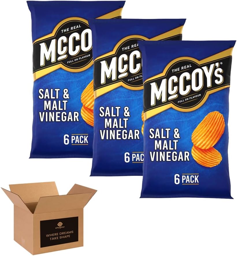 McCoy’s Crisps Multipack 6 Packs in 1 Pack– Crisps in Bold Flavours – Lunchbox Snacks, Party Sharing, Flavor Snack Variety | Crunchy Snacks for All (Pack 3, 6xChip Shop Curry Sauce)