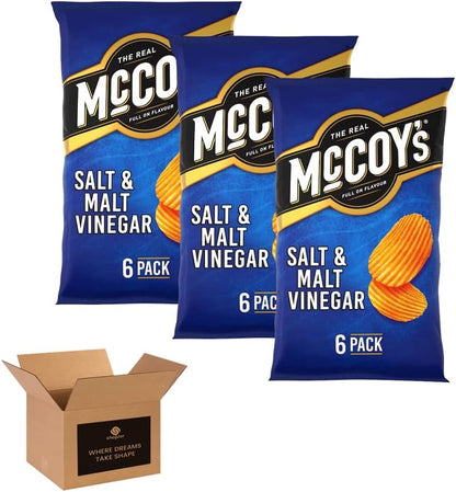 McCoy’s Crisps Multipack 6 Packs in 1 Pack– Crisps in Bold Flavours – Lunchbox Snacks, Party Sharing, Flavor Snack Variety | Crunchy Snacks for All (Pack 3, 6xChip Shop Curry Sauce)