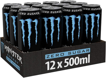 Monster Energy Absolutely Zero Can, Sugar Free Energy Drink, Energy, with Taurine and Caffeine, Set of 12, 12 x 0.5l