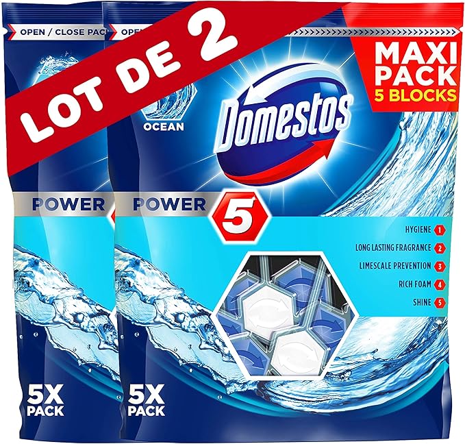 Domestos Power 5 Ocean Toilet Rim Blocks, Pack of 9