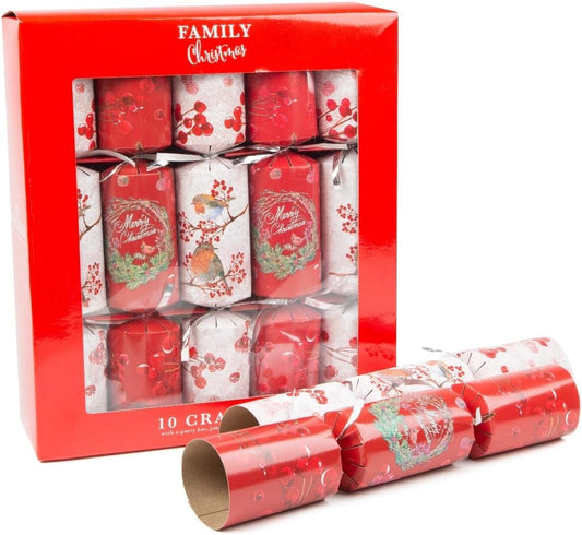 shopior Family Christmas Party Crackers for Loved Ones | Family Crackers with Novelty Gifts | Pack of 10 Luxury Christmas Festive Crackers | Xmas Gift (Family Cracker - Robin & Wreath)