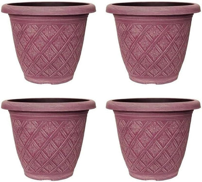 33cm 13inch Round Garden Plant Pot – Outdoor Decorative Planter – Weatherproof Plastic Woven Flower Pot with Drainage Holes – Indoor Outdoor Pot for Gardens, Balconies & Windowsills (Blue, Pack 2)