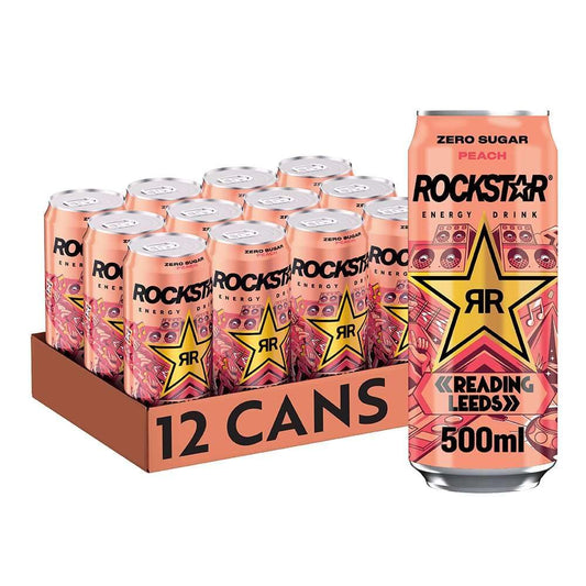 Rockstar Energy Drink - Peach - Non-Alcoholic - 155 mg Caffeine - Caffeinated Drink with Taurine, Niacine and Vitamin B6-12 x 500ml cans