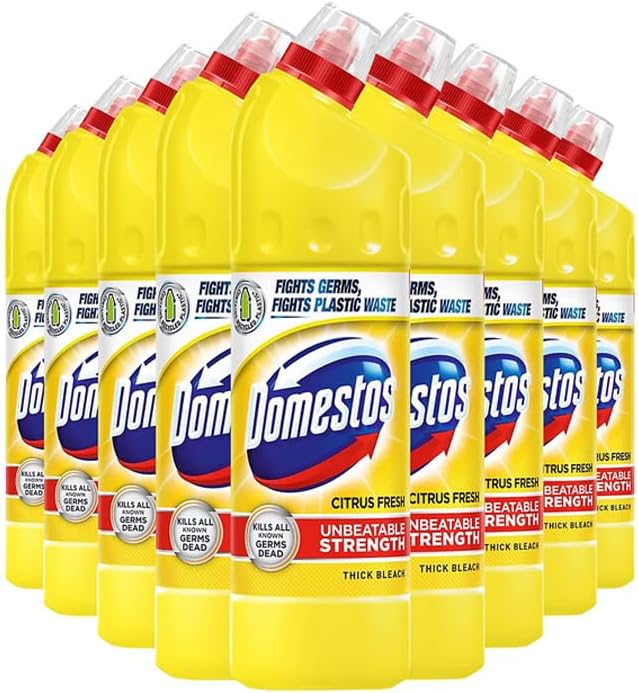 Domestos Thick Bleach Multi Purpose Disinfectant Cleaner | Germ Removal, Prevents Limescale 3x Longer, Antibacterial Toilet Cleaner, Bathroom, Kitchen & Drain Cleaner | 750ml (9, Citrus Fresh)