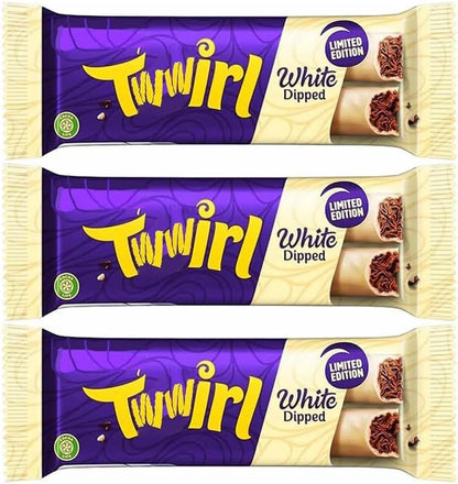 Twwirl White Dipped Chocolate Bar 43g – Creamy White Choco Snacks, Chocolate Candy Bars | Birthday, Xmas, Easter, Halloween & Thank You Gift Treats for Kids and Adults (Pack 3)