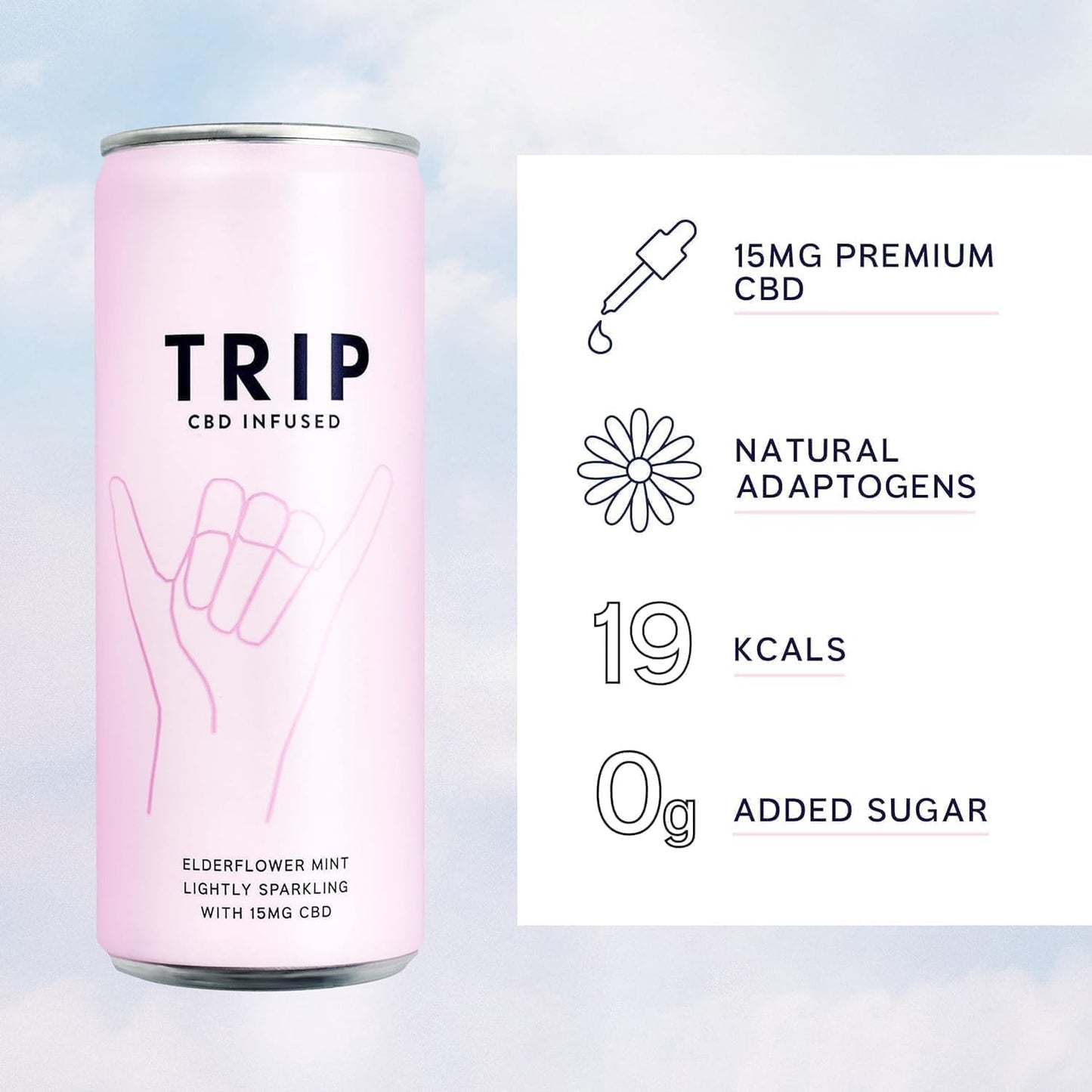 TRIP CBD Drink, Sparkling Mixed Pack Fizzy Drink, Low Calorie, Vegan (Pack of 12 x 250ml)