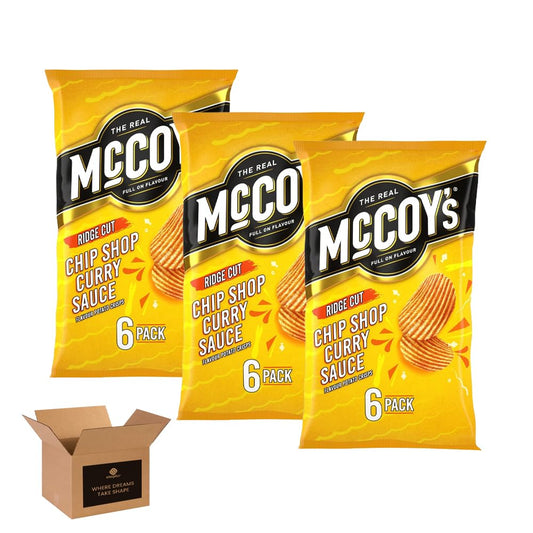 McCoy’s Crisps Multipack 6 Packs in 1 Pack– Crisps in Bold Flavours – Lunchbox Snacks, Party Sharing, Flavor Snack Variety | Crunchy Snacks for All (Pack 3, 6xChip Shop Curry Sauce)
