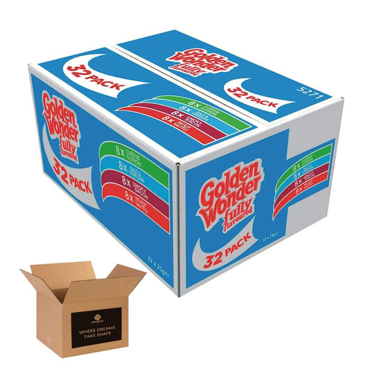 Golden Wonder Blue Snack Box - Fully Flavoured 4 Unique Flavours. Includes 32 Individual Packs (25g Each). A Delicious Variety in Every Box! For Snacking, Sharing, or Parties
