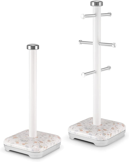 Tower T826152TAN Terrazzo 6 Branch Mug Tree and Kitchen Towel Pole, Tan
