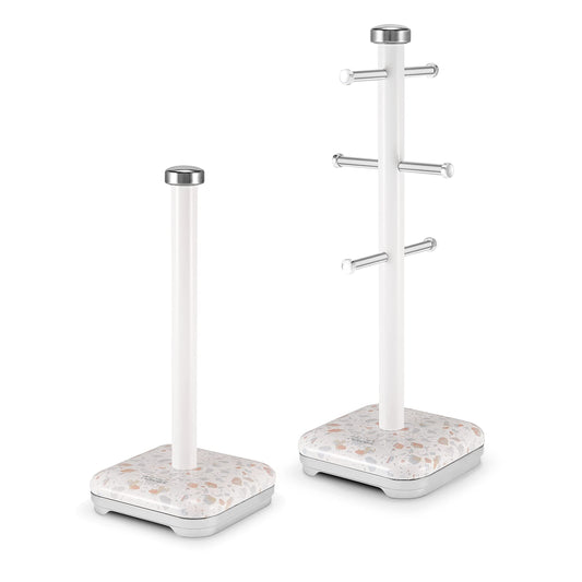 Tower T826152TAN Terrazzo 6 Branch Mug Tree and Kitchen Towel Pole, Tan
