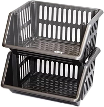 Compact 3 Tier Stackable Kitchen Sink Organiser| Durable Plastic Storage Basket | Multi-Purpose Stacking Basket | Kitchen Shelves Veg Rack, Plastic Fruit Storage Stand (Silver, 18 Centimetres)