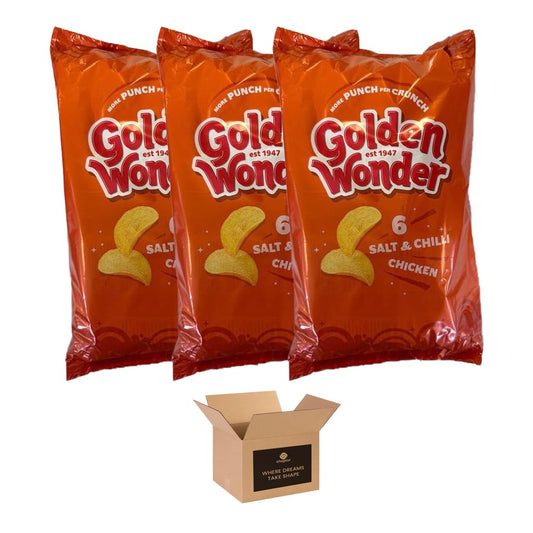 Golden Wonder Variety Crisp Pack Potato Crisps - 3 Pack of Delicious, Crunchy Snacks for Any Occasion | Family-Friendly Multi-Pack 25g (3 Pack, 6xSalt and Chilli Chicken)