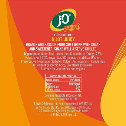 J2O Fruit Juice, Orange and Passion Fruit, 250ml Cans (Pack of 12)