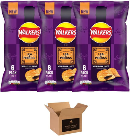 Walkers Crisps Variety Multipack | Assorted Flavours – Classic British Snack Box for Sharing, Lunchbox & Traveling – Family Party Pack Flavored Crispy Snacks (Pack 3, 6xTomato Ketchup 25g)