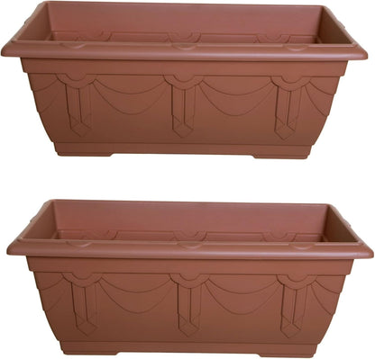 Set Of 2 Terracotta Venetian Patio Trough Pot Large Plastic Garden Planter Pot 60cm