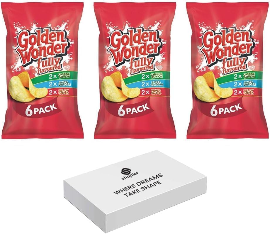 Golden Wonder Variety Crisp Pack Potato Crisps - 3 Pack of Delicious, Crunchy Snacks for Any Occasion | Family-Friendly Multi-Pack 25g (3 Pack, 6xSalt and Chilli Chicken)