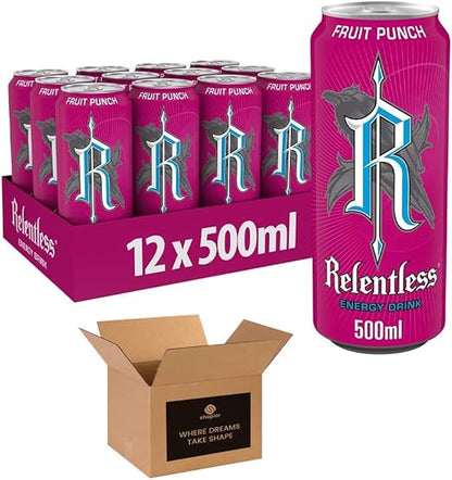 Energy Drink Multipack Cans – 500ml Each – Cherry, Original, Fruit Punch, Guava, Zero Sugar Raspberry – Refreshing Energy Boost for Workouts, Study & Parties (Pack 12, Cherry)