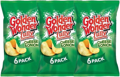 Golden Wonder Variety Crisp Pack Potato Crisps - 3 Pack of Delicious, Crunchy Snacks for Any Occasion | Family-Friendly Multi-Pack 25g (3 Pack, 6xSalt and Chilli Chicken)