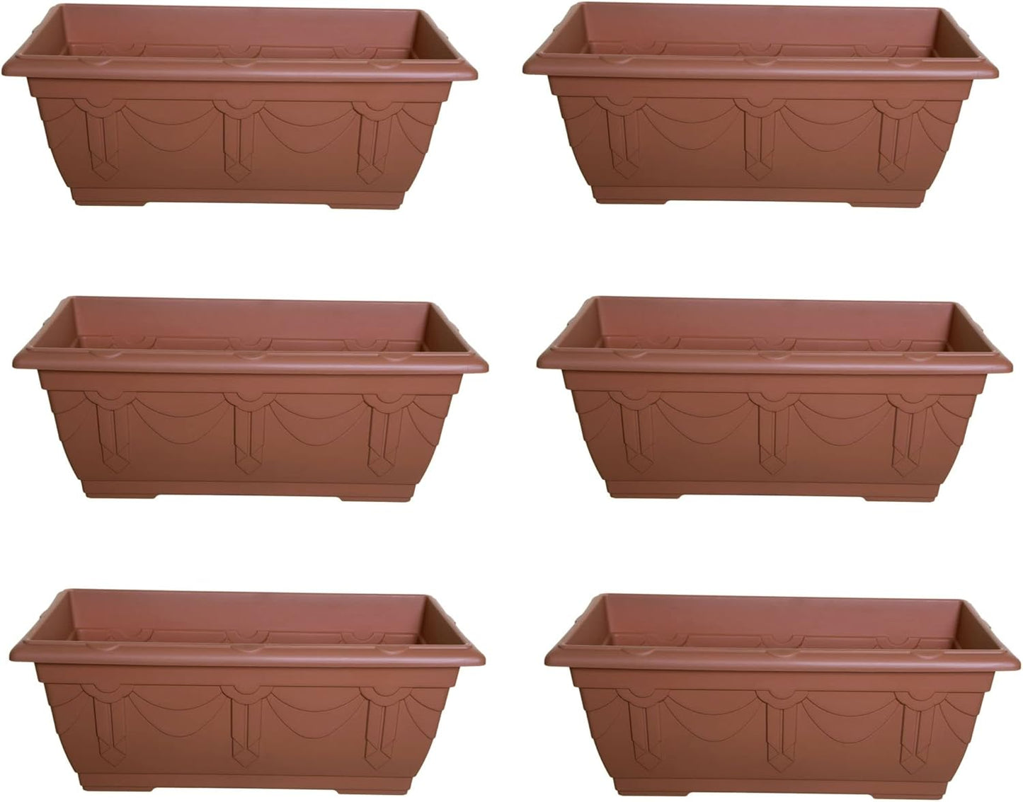 Set of 6 Terracotta Venetian Patio Trough Pot Large Plastic Garden Planter Pot 60cm