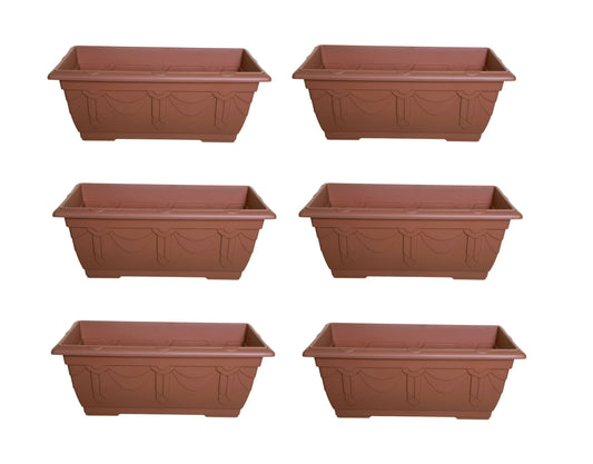 Set of 6 Terracotta Venetian Patio Trough Pot Large Plastic Garden Planter Pot 60cm