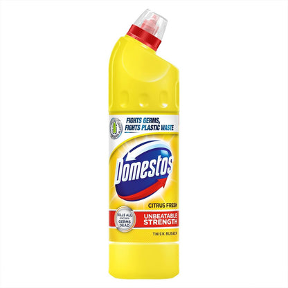 Domestos Thick Bleach Citrus Fresh Multi-Purpose Disinfectant Anti-Bacterial Surface Cleaner Gel Limescale Remover for Toilet, Bathroom and Kitchen, 750ml (Buy 12)