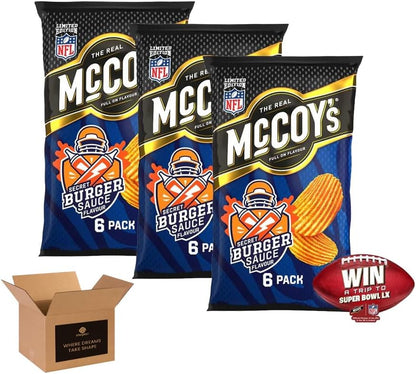 McCoy’s Crisps Multipack 6 Packs in 1 Pack– Crisps in Bold Flavours – Lunchbox Snacks, Party Sharing, Flavor Snack Variety | Crunchy Snacks for All (Pack 3, 6xChip Shop Curry Sauce)