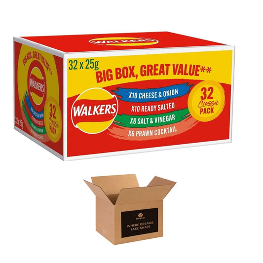 Walkers Classic Variety Crisp Big Box Pack- 4 Different Flavours - Walkers Cheese & Onion, Walkers ReadySalted, Walkers PrawnCockTail, Walkers Salt & Vinegar Gift Pack