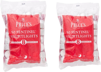 Price's Candles 2 x 50 Pack Sentinel Range 8 Hour Tealights Bags | Perfect Long Burning Tea Lights for Home, Catering or General Use | 100 Standard Size Long Burning Tea Lights