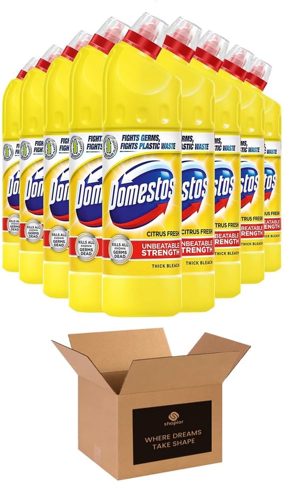 Domestos Thick Bleach Multi Purpose Disinfectant Cleaner | Germ Removal, Prevents Limescale 3x Longer, Antibacterial Toilet Cleaner, Bathroom, Kitchen & Drain Cleaner | 750ml (9, Citrus Fresh)